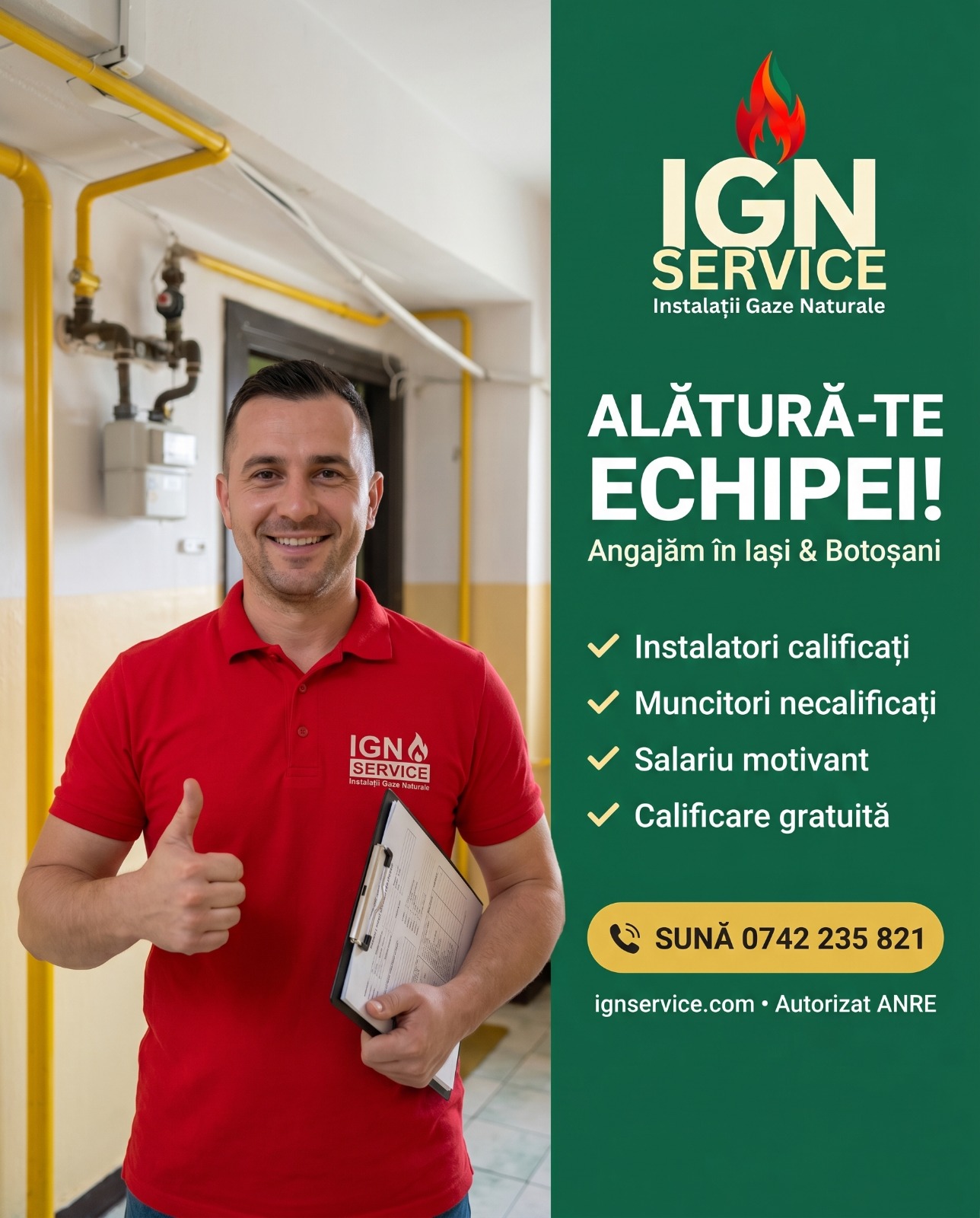 Recrutare instalatori gaze IGN Service: angajăm în Iași și Botoșani