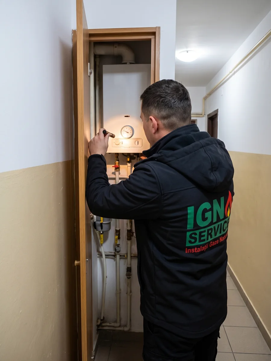 Centrală termică pe gaz montată pe hol, verificată de un instalator autorizat