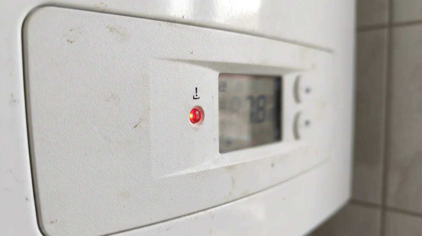 Display de centrală termică pe gaz care afișează un cod de eroare