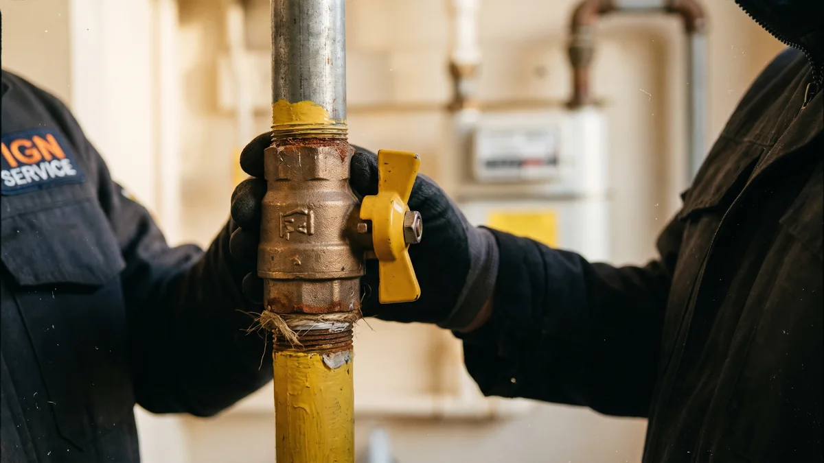 Detaliu cu robinetul și sigiliul de la un contor de gaz