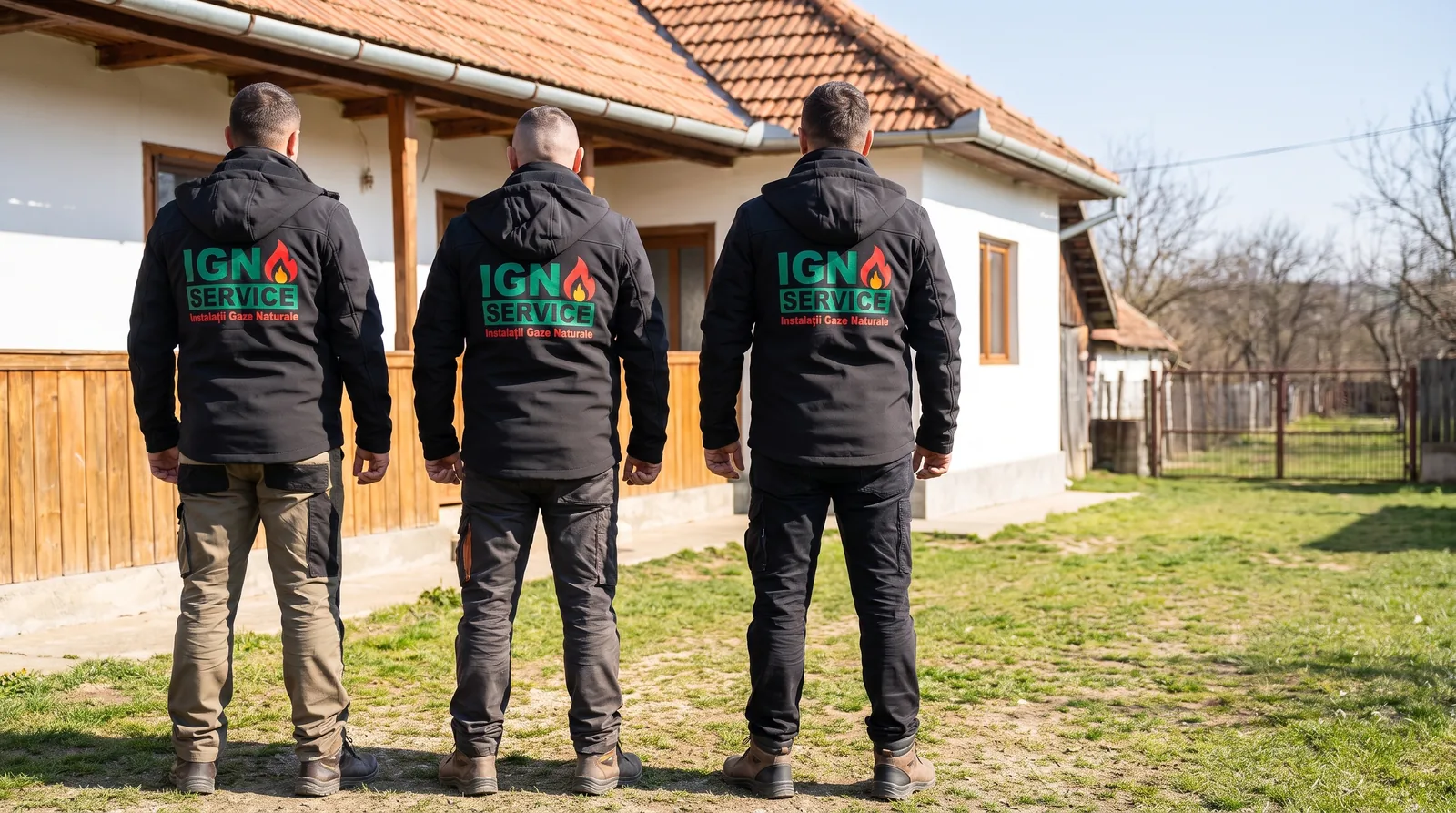 Trei tehnicians IGN Service în echipament profesional la o locuință