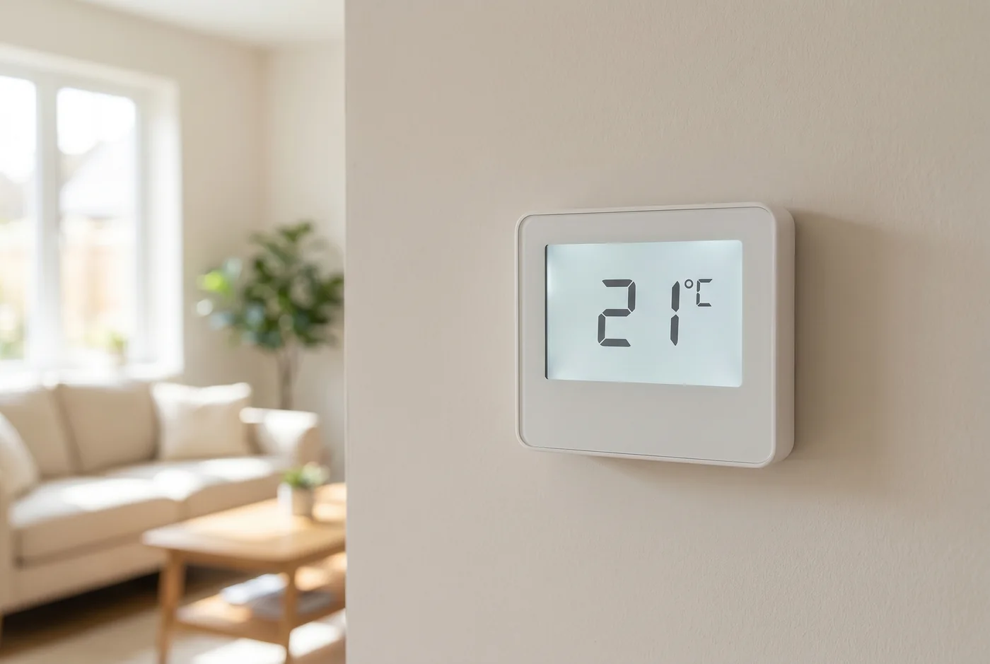 Termostat digital alb pe perete pentru control și reglare centrală de gaz